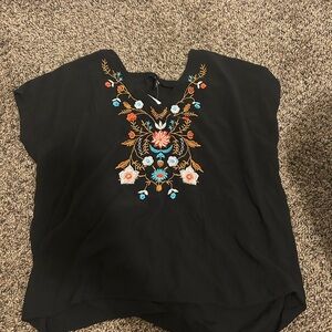 Black Blouse with Colorful Embroidery